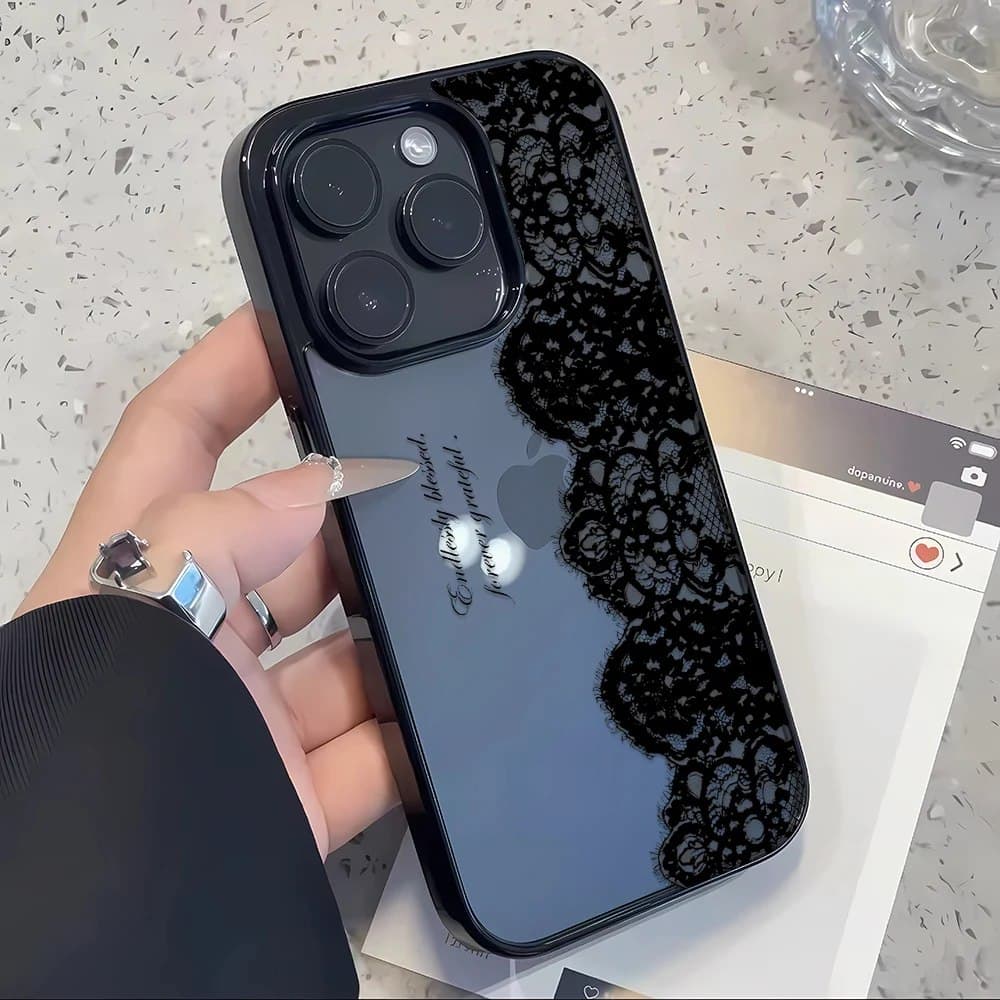 Черный кружевной чехол для iPhone 17 Air 16 15 14 Plus 13 12 11 Pro Max, двухцветный, из твердого поликарбоната, модный защитный чехол